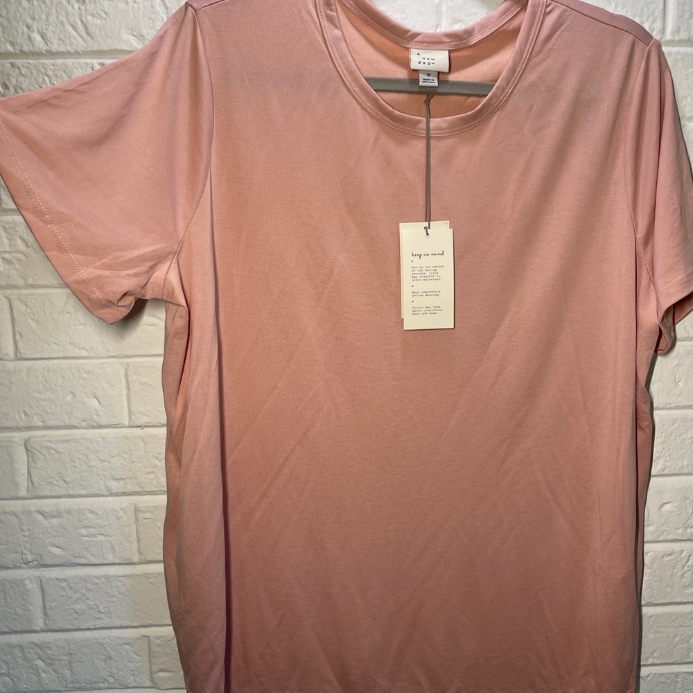 Women's Plus Size Short Sleeve Crewneck Sandwash T-Shirt - A New Day - Pink.